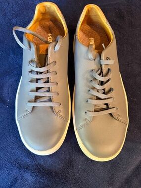 OluKai Gray Leather Sneakers with Yellow Accents